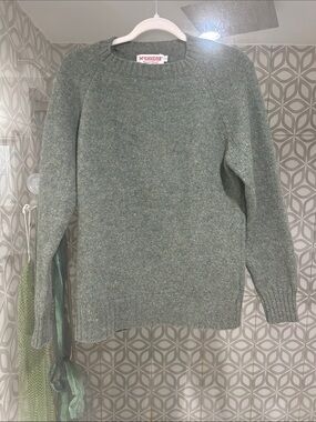 McGregor Royal Clan Wool Blend Crewneck Sweater Green Raglan Women’s L Fisherman